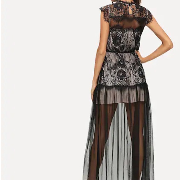 Lace Trim Maxi Dress Black - Picture 4 of 5